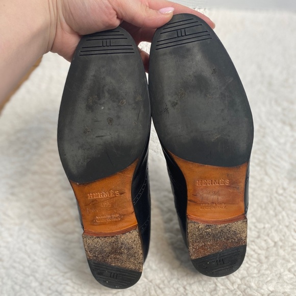 Hermès Men’s Black Leather Loafers EU 41.5 US 8.5 Lace-Up Dress Business Shoes - Picture 10 of 14